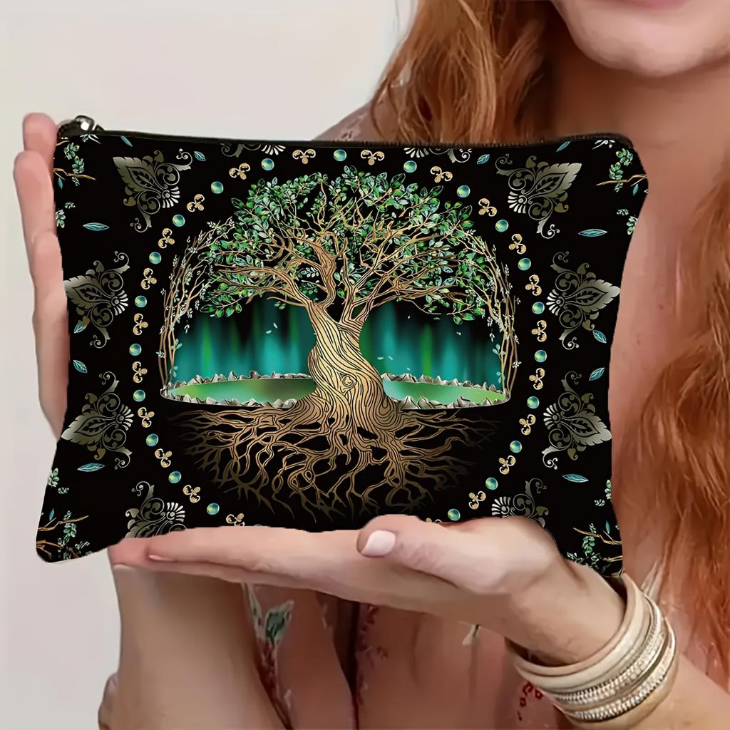 Magical Tree of Life Makeup Bag Mystical Forest Design with Glowing Foliage Travel Toiletry Organizer Zipper Bag Storage Bags
