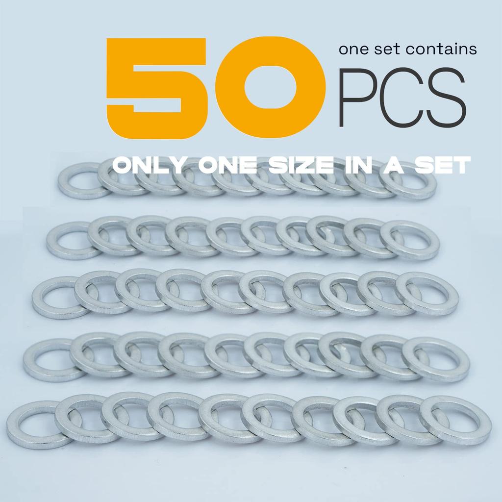 M-CUBED 50pcs M12 Drain Plug Gasket Aluminum Crush Washer Seal Ring 12mm X 18mm X 2mm