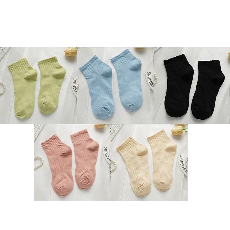 5 Pairs Cream Style Short Socks for Women Breathable Sweat-absorbent Sports Socks Japanese Candy Color Girl Ankle Socks