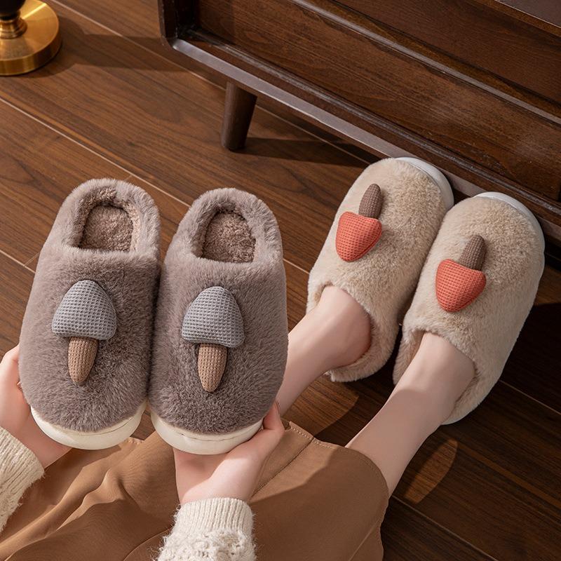Cotton slippers women's winter couple non-slip warm slippers men's winter indoor thick bottom home fluffy slippers