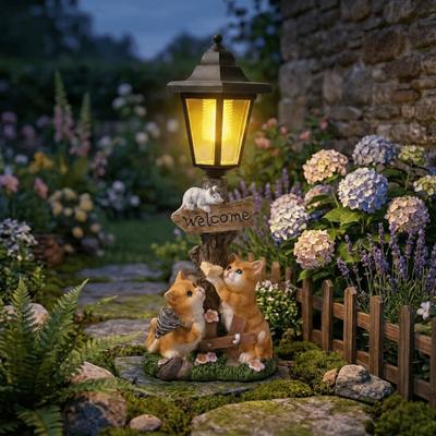 Doppelnutzung Blumentopf Solare Katzenstatue Massives Material Warmes LED-Licht Gartenskulptur Lampe Wetterfest Handbemaltes Harz