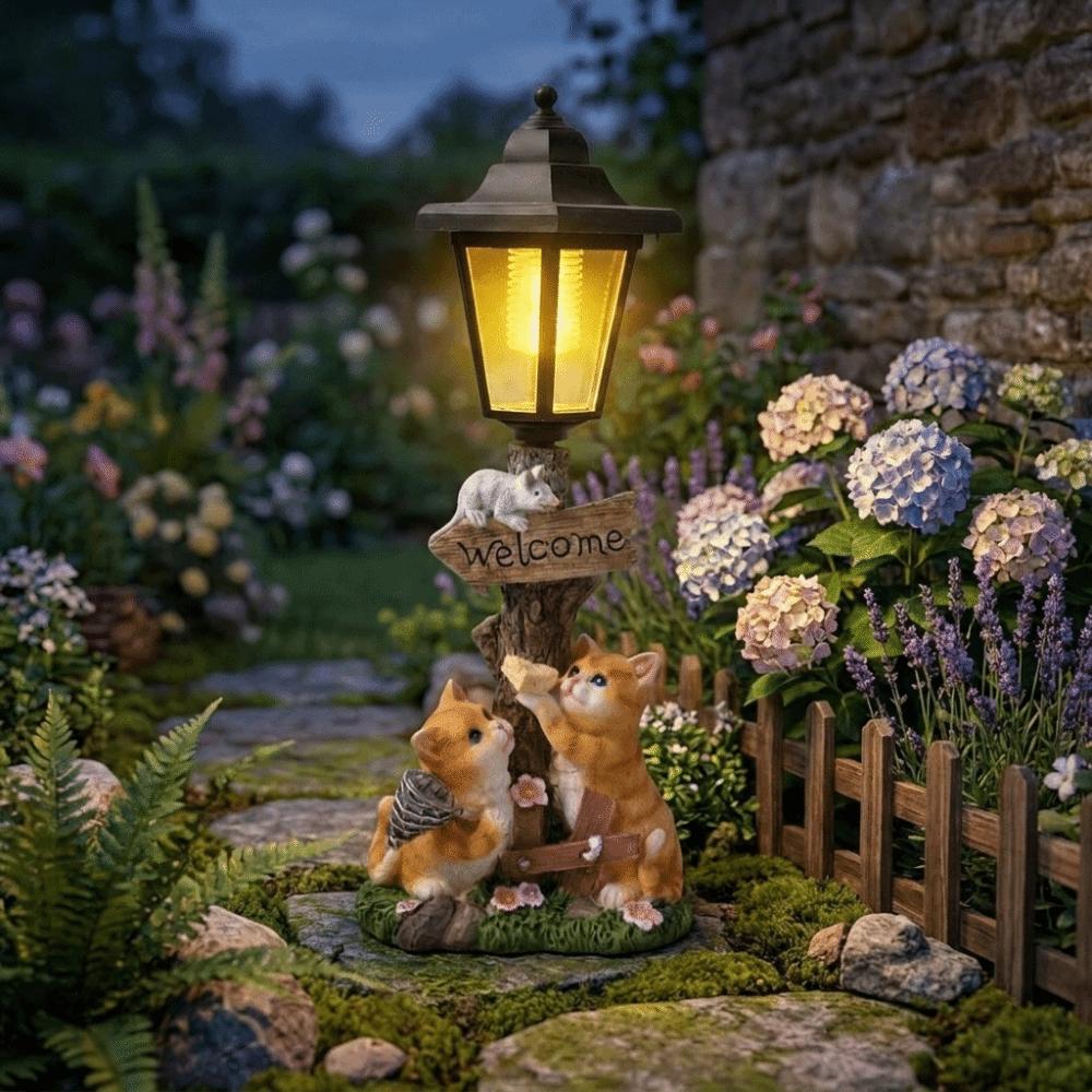 Handbemalte Harz-Outdoor-Figur Licht Solar-Landschaftsdeko-Licht Rasenornament