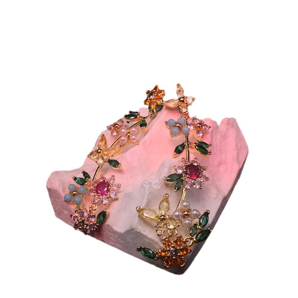 KS New Floral Colored Gemstone Jewelry Set: High-end, Light Luxury, American Niche Design, 24K Copper-plated Necklace, Bracelet