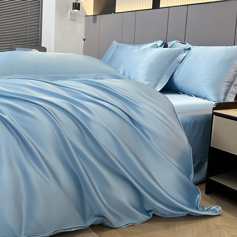 Summer Ice Silk Four-Piece Bed Hat Imitation Tencel Quilt Cover Cool Silk Bed Sheet Washed Silk Quilt Cover