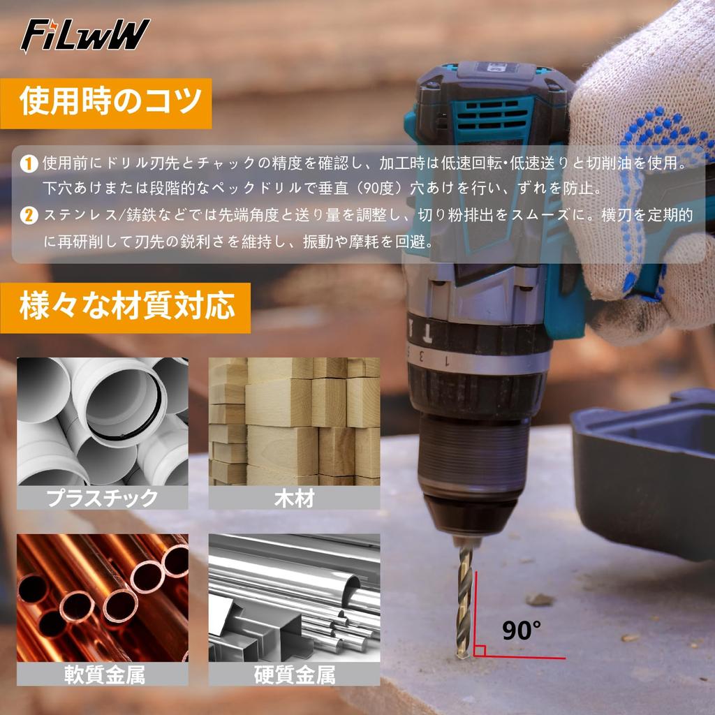 FiLwW Hexagonal Shaft Ironwork Drill 4-piece Set, 0.16 Inch (4.0 Mm), M35 High Speed