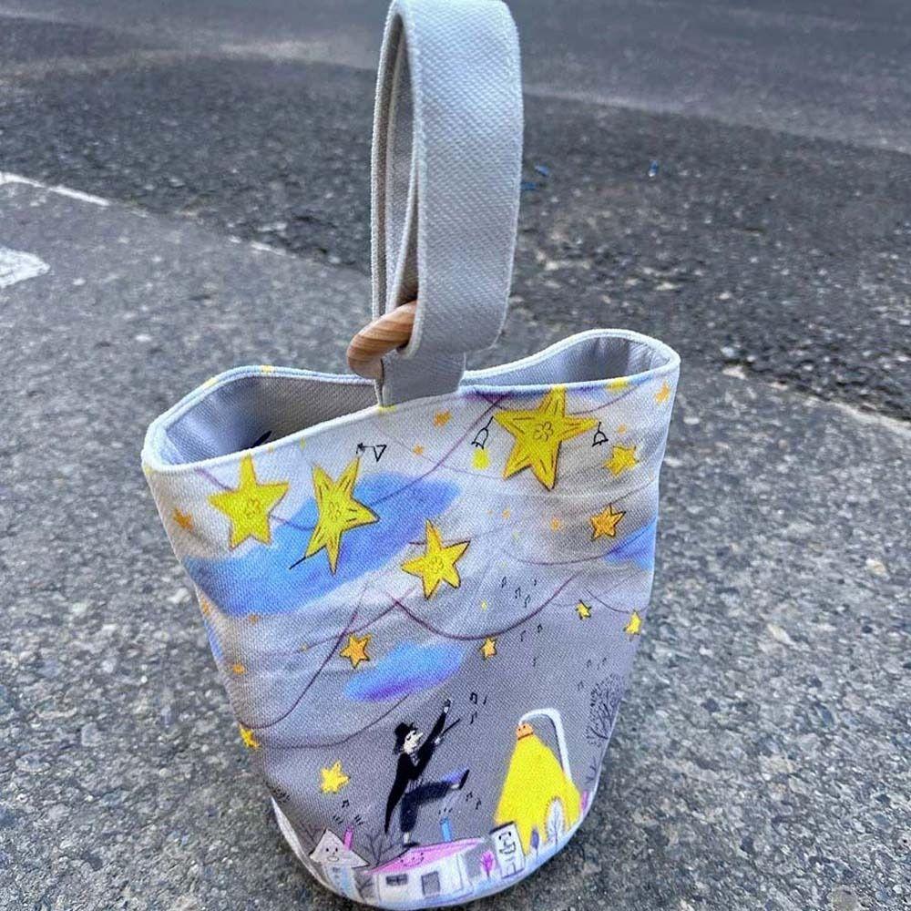 Sky Cartoon Bucket Bag Plant Letter Lunch Bag Reusable Canvas Star Handbag Female/Girls