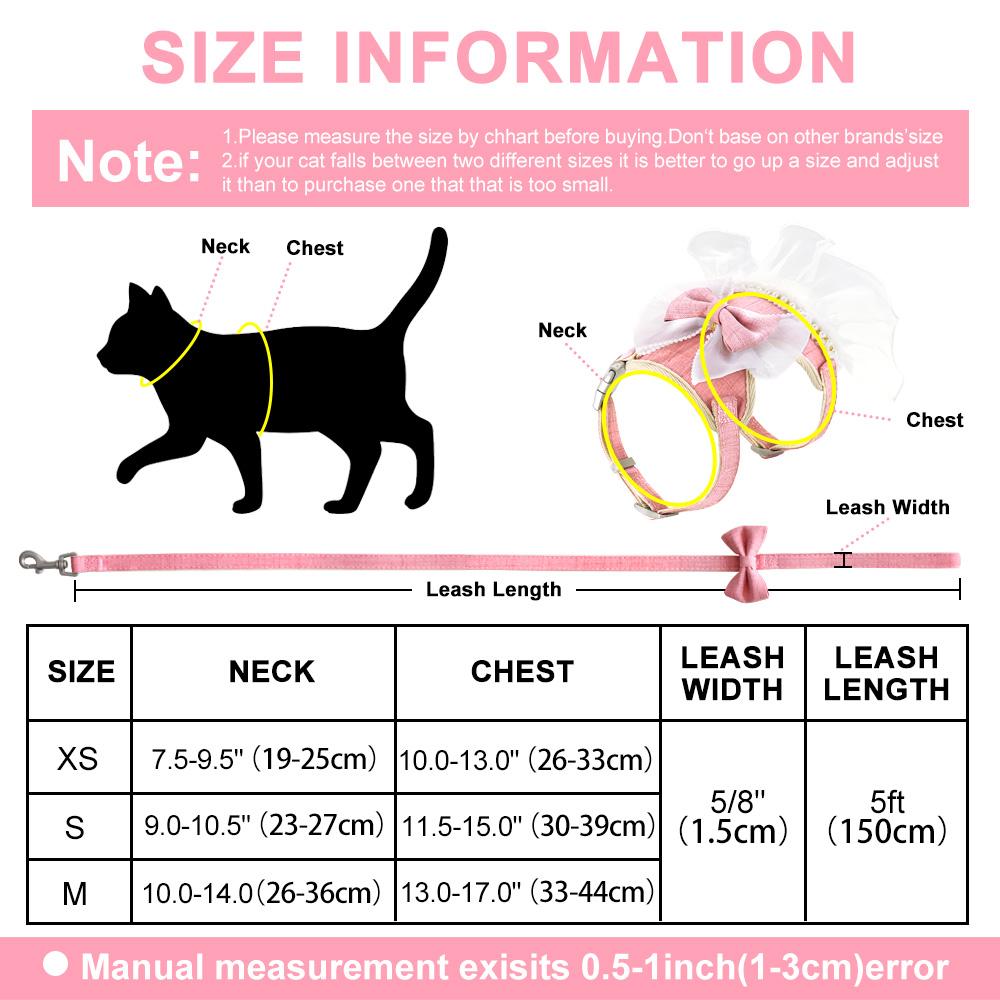 Nylon Cat Harness Leash Set Cute Bowknot Cat Dress Pet Puppy Kittten Party Princess Costumes Harnesses For Small Dogs Cats Pink