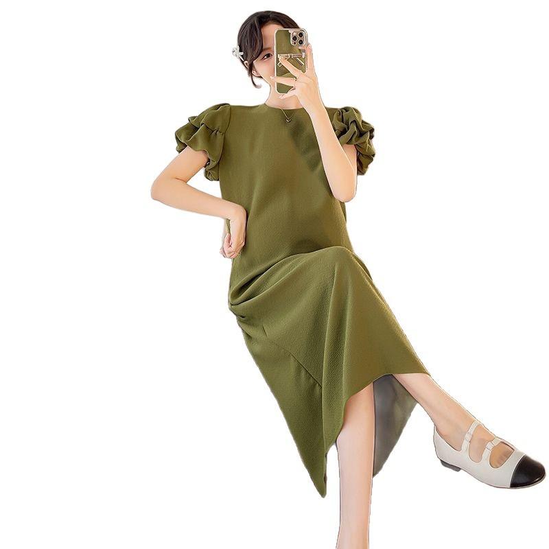 Pregnant mother summer loose large size temperament bubble sleeves thin design sense Korean version of high-end French fashion jumpsuit