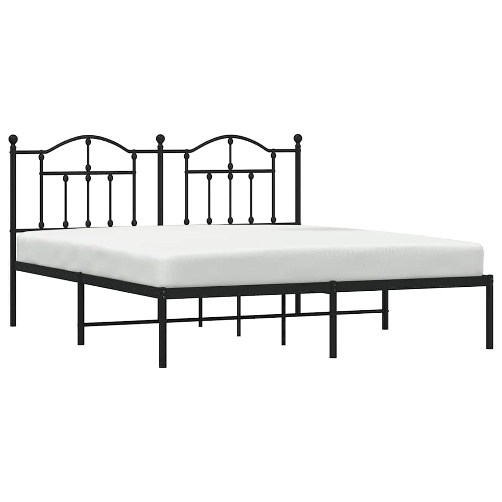 Metal Bed Frame with Headboard Black 160 X 200 Cm