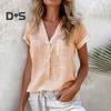 Dámská košile Knoflíky s výstřihem do V Poloviční léga Košile s krátkým rukávem Topy Jednobarevné Nášivka Kapsy Volný střih Letní Neformální košile