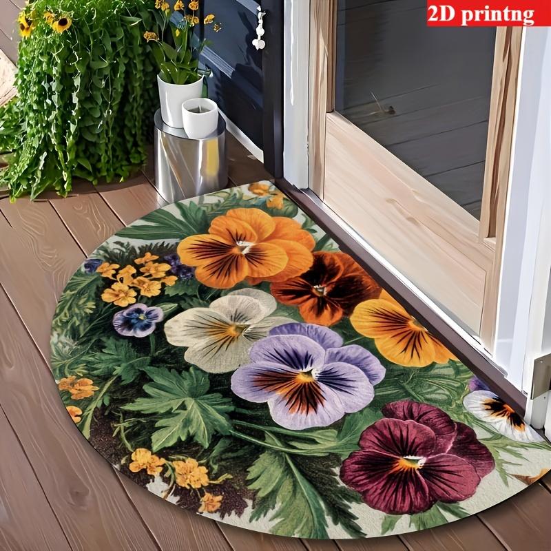 1Pcs Daisy Semi Circle Welcome Doormat Non-Slip for Outdoor Patio Porch Kitchen Bathroom Entryway Floor Mat
