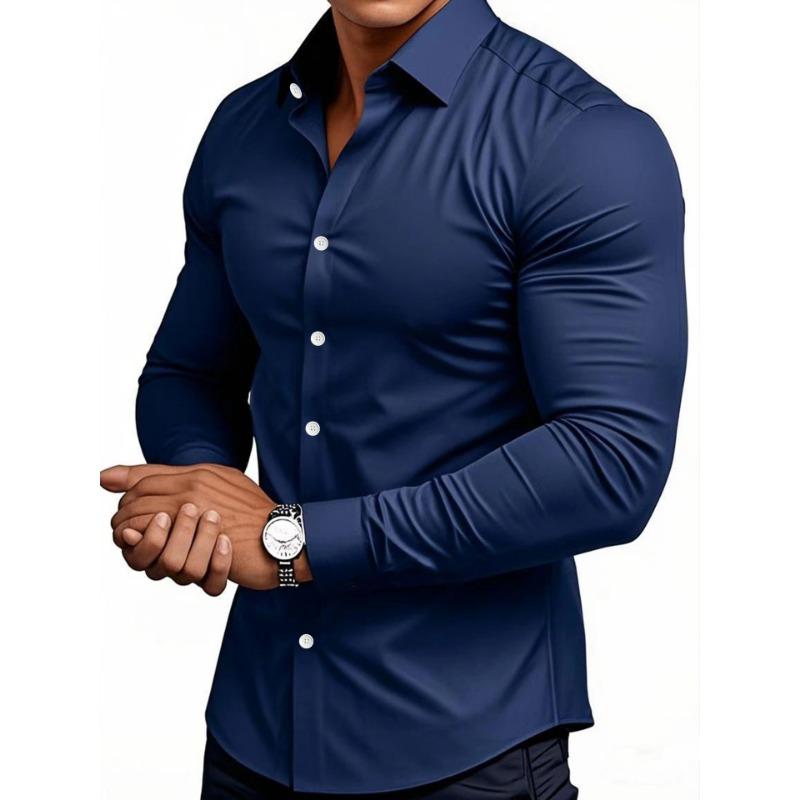 Men S Slim Fit Long Sleeve Business Shirt Wrinkle Resistant Casual Work Shirt