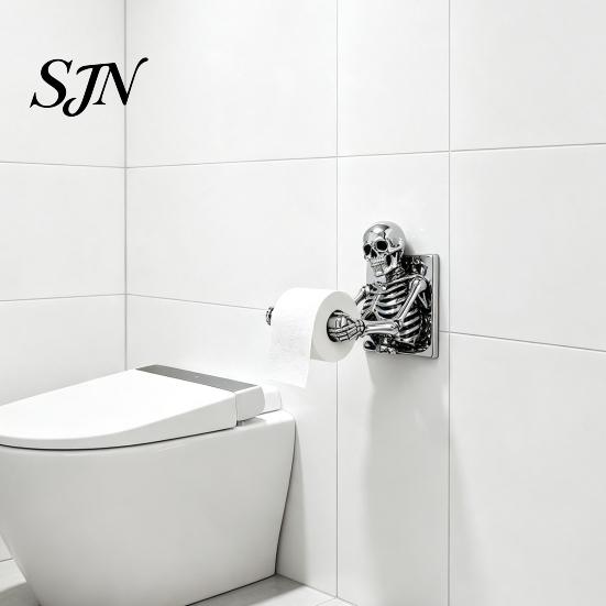 Gothic Toilet Paper Holder Skeleton Holder, Wall Mount Skull Tissue Decorative Art Crafts Roll Organizer Stand, Spooky Halloween Bathroom Decoration