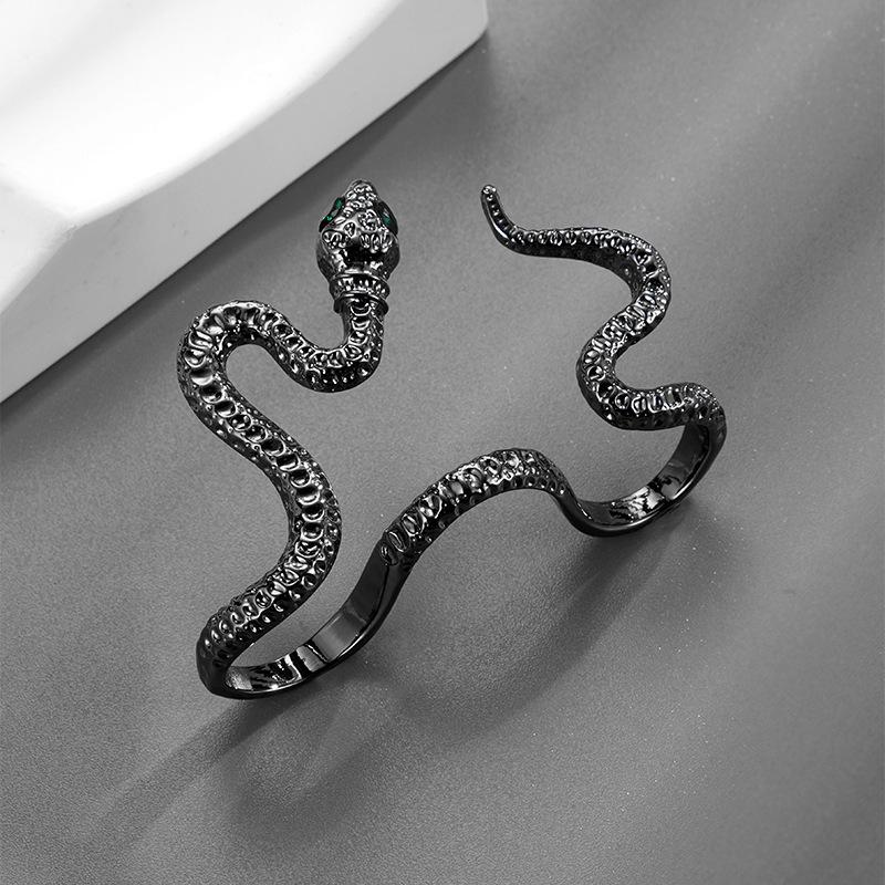 European  American Fashionable Snake-Shaped Zodiac Ring: Black Adjustable Hip Hop Design