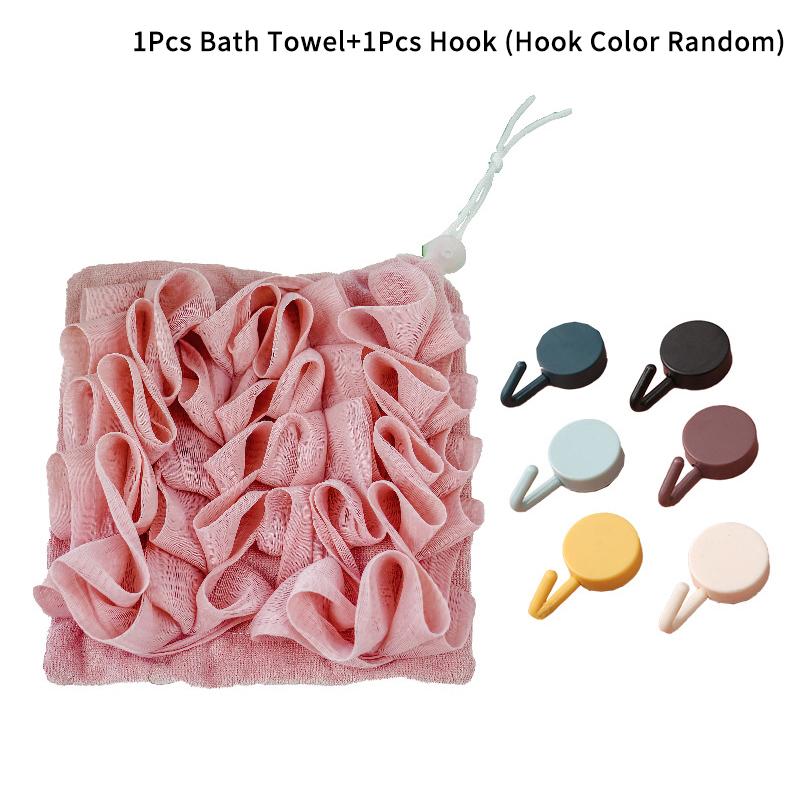 2-In-1 Bath Ball Towel Loofah With Drawstring Closure For Soap Soft Exfoliating Mesh Shower Sponge Skin Care Bathing Tool