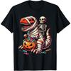Skeleton Riding Mummy Dinosaur T Rex Halloween Funny Pumpkin T-Shirt(1)