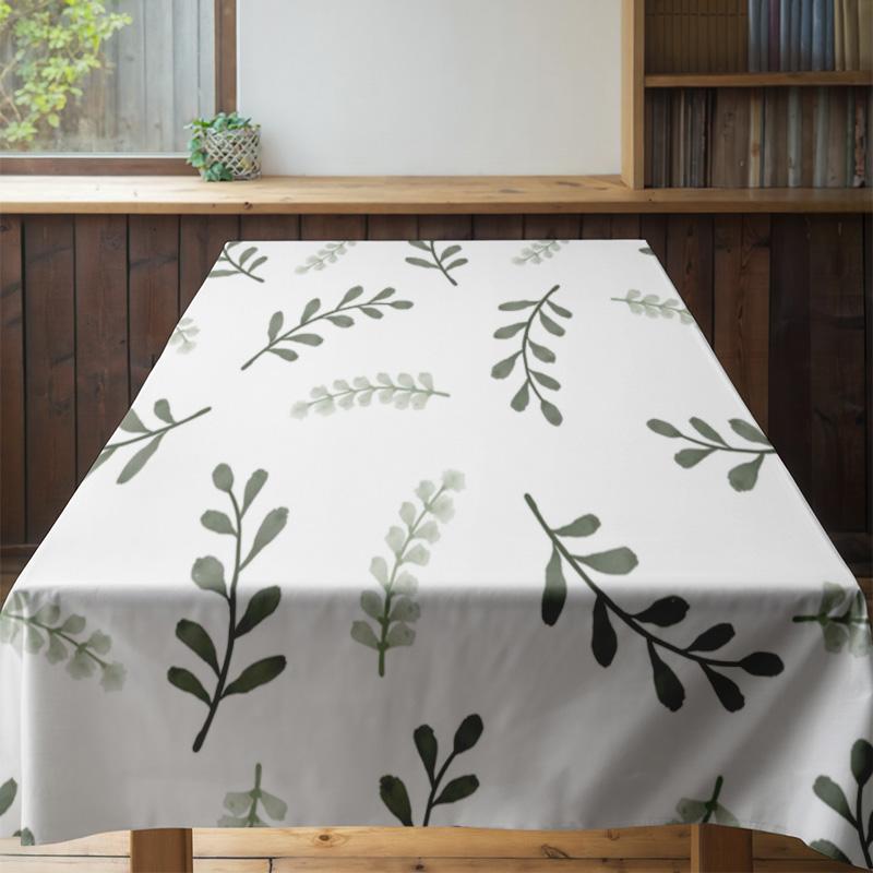 Modern Dining Tablecloth: Floral Print Polyester Table Linen Decor for Home Kitchen Table White Green Leaves Pattern (56 X 104 I