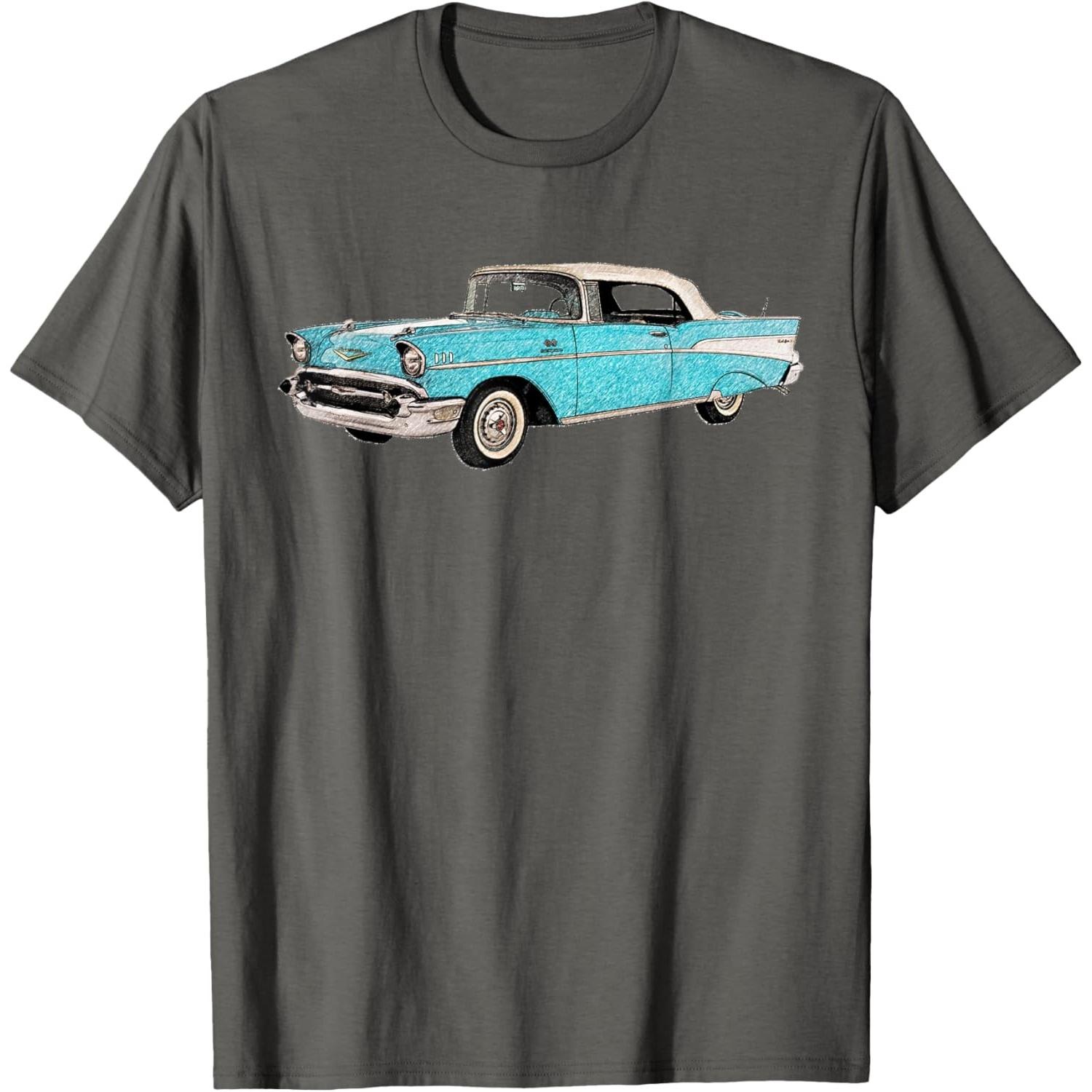 

Vintage Retro 1957 1950s Car Auto Drawing T-Shirt T-Shirt S чёрный