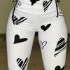 Women High Waisted Drawstring Heart Print Tight Butt Lifting Cropped Fitness Pants
