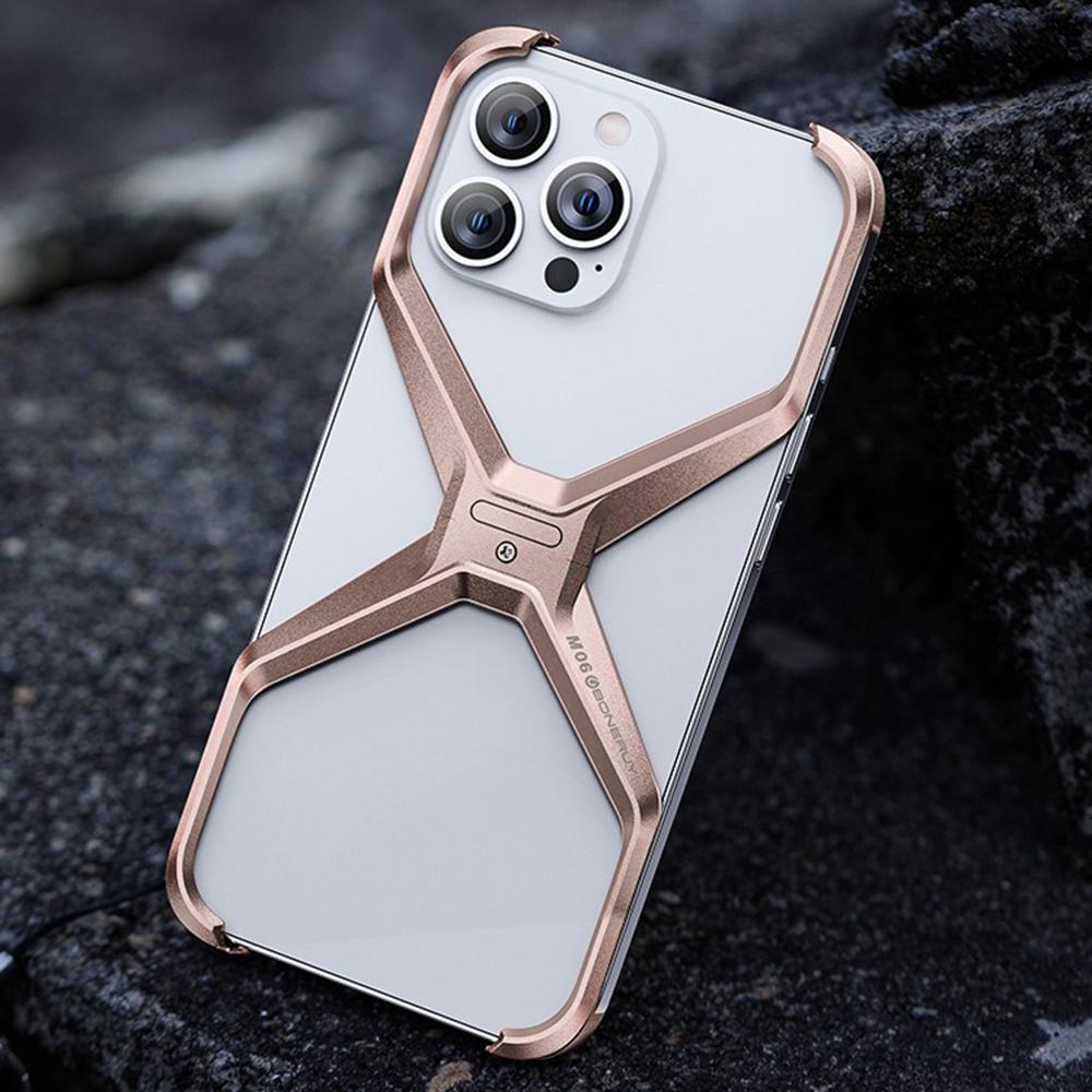For iPhone 15 Pro Max Metal Phone Case X-Shape Frameless X-Shaped Back Cover