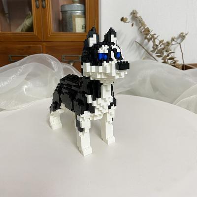 Niedlicher Mini Blauäugiger Husky DIY Mikro Mini Bausteine - Mehrere Stile von Husky, Pudel, Bullterrier für Weihnachtsgeschenke