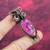 Natural Kingman Pink Dahlia Turquoise Pendant Copper Wire Wrapped Owl Jewelry