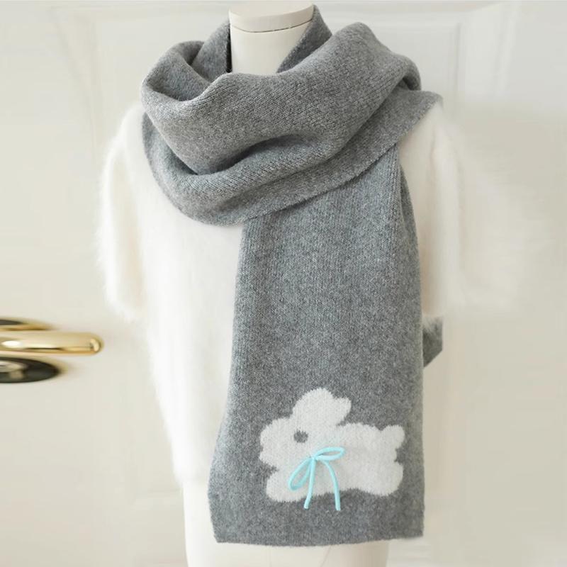 Women Winter Sweet Knitted Scarf Headscarf Ladies Casual Preppy Rabbit Print Warm Scarve Mujer Foulard Wrap Shawl Fashion New