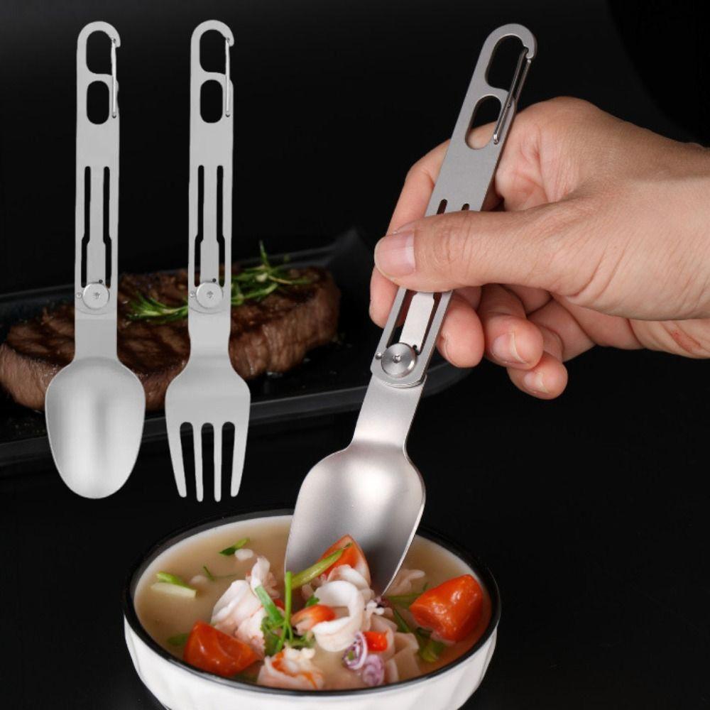 Stainless Steel Portable Cutleries Set Reusable Folding Tablewares Camping Utensils  Hiking