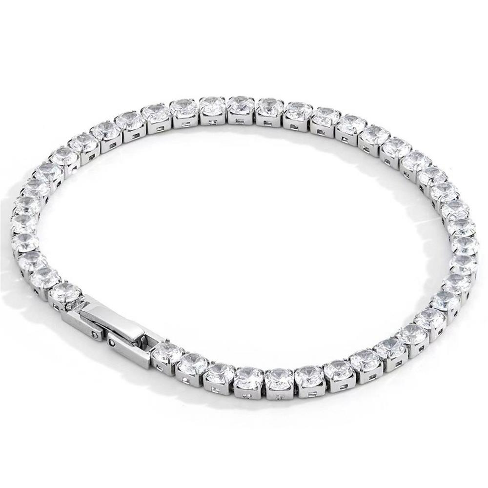 Factory Directly Sell Hip Hop Single Row Bling Zircon Stainless Steel Tennis Chain Bracelet