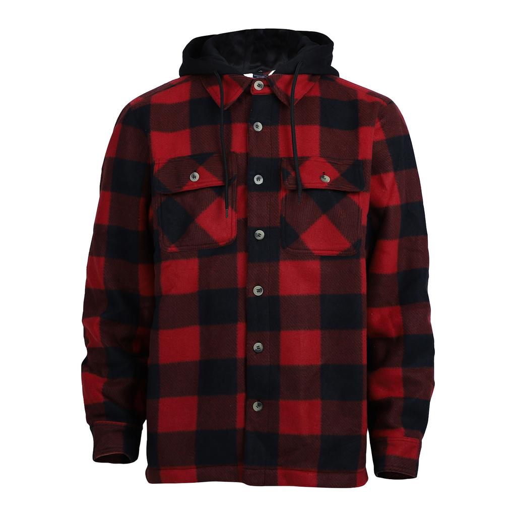 Men's Plaid Long Sleeve Shirt Men's Pocket Button Hooded Sweatshirt