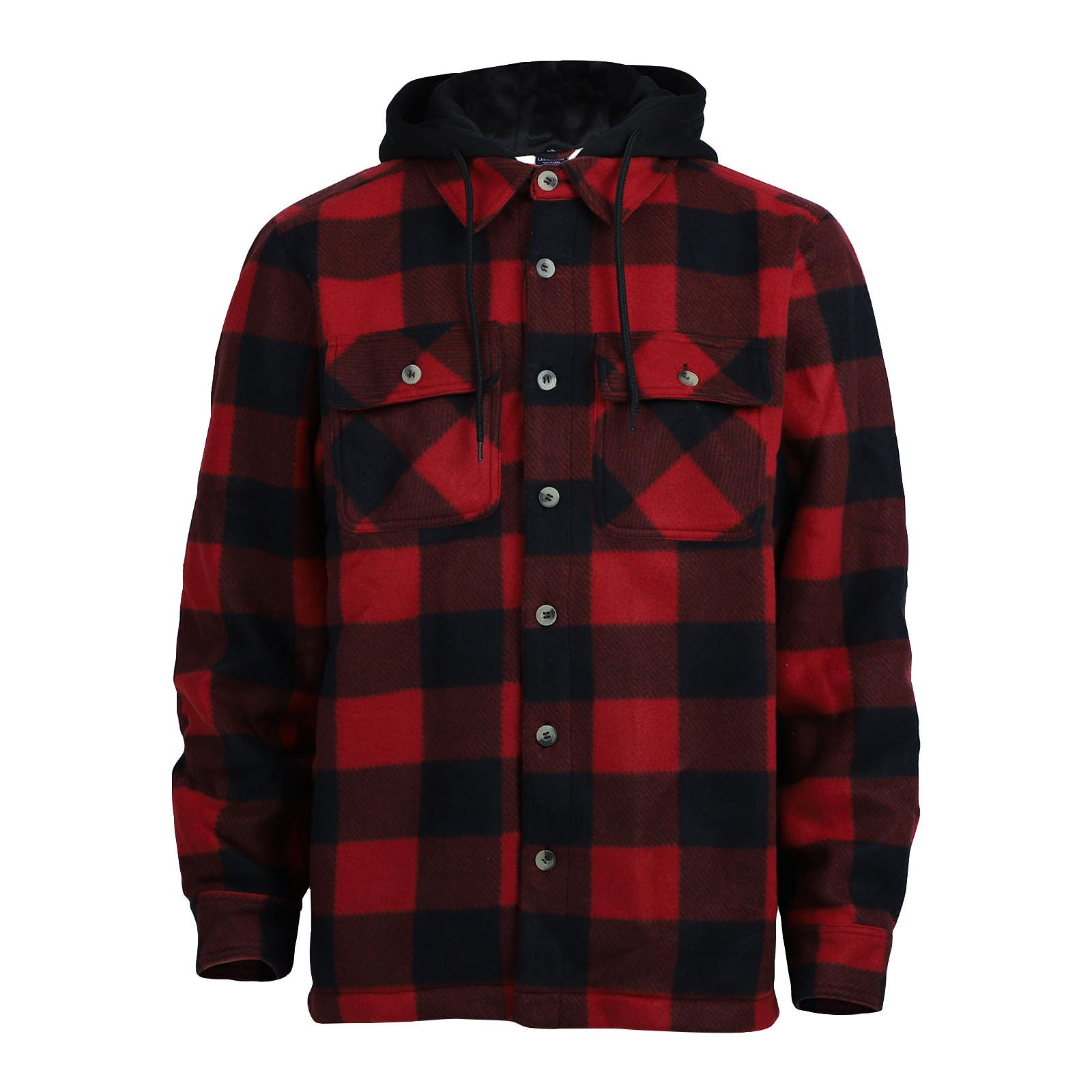 

Мужская клетчатая рубашка с длинным рукавом, мужская толстовка с капюшоном и карманами на пуговицах XL красный