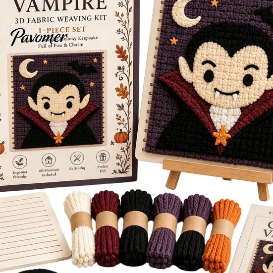 Fun Wool Weaving Materials Halloween Fabric Kit, Spooky Pumpkin Ghost Witch Skull DIY Parent Child Interactive Activity Craft Handmade No Sewing