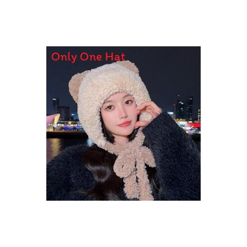 Adorable Knitted Fluffy Hat With No Brim And Wind Resistant Features For Girls бежевый