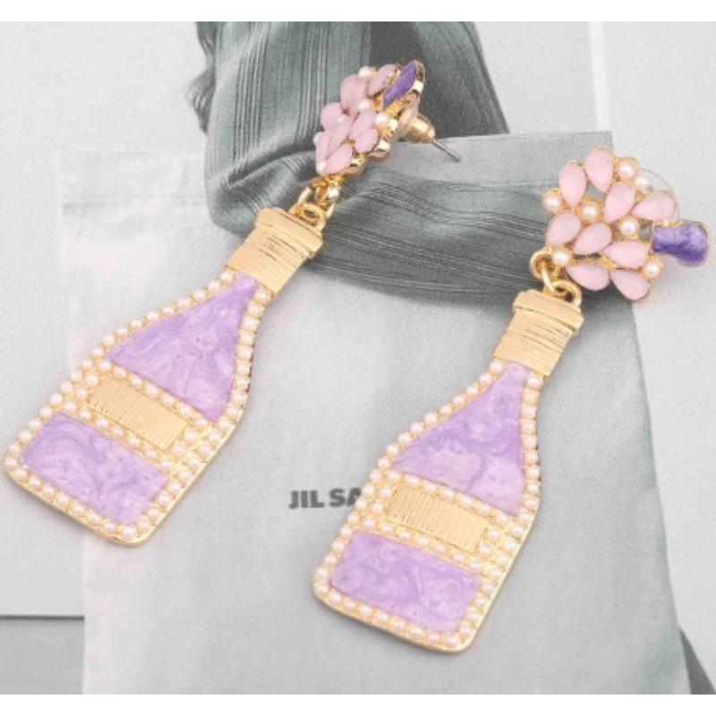 European and American Cross-border Jewelry Fashion Creative Women's Earrings Personalized Design Geometric Drip Oil Inlaid Pearl Wine Bottle Earrings
