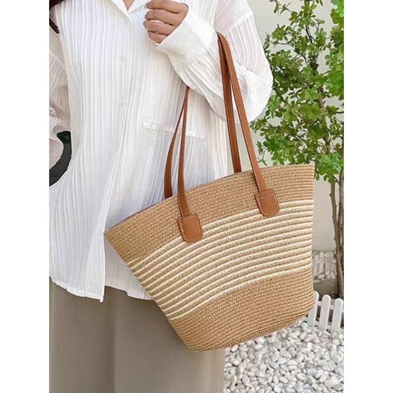 Strohtasche große Kapazität neue vielseitige Handtasche Schulter Strandtasche Strohtasche Eimer Gemüsekorb Tragetasche
