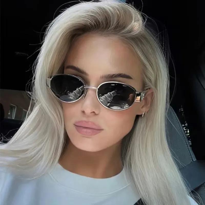 Vintage Women's Oval Sunglasses New Fashion Steampunk Sunglasses Ladies Classic Retro Small Metal Brand Designer Eyewear UV400