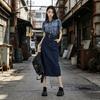 Denim Dress With Gradient Color And Polo Collar For Summer Casuals