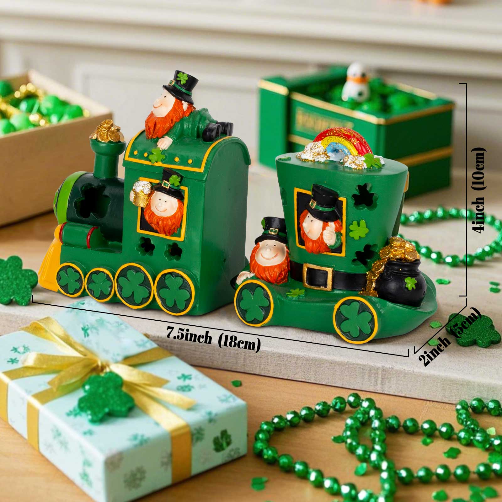 

St Patricks Day Decorations For Home Train 2 Piece Set LED Saint Patrick Gnomes Figurines Home Ireland Indoor Party Table Decor