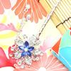 [MiaoMiao] Kanzashi (hairpin) - Single Piece - Japanese Clothing - Formal Kimono, Yukata - Hair Ornament - Metal - Antique - Blue - Crystal - Snow