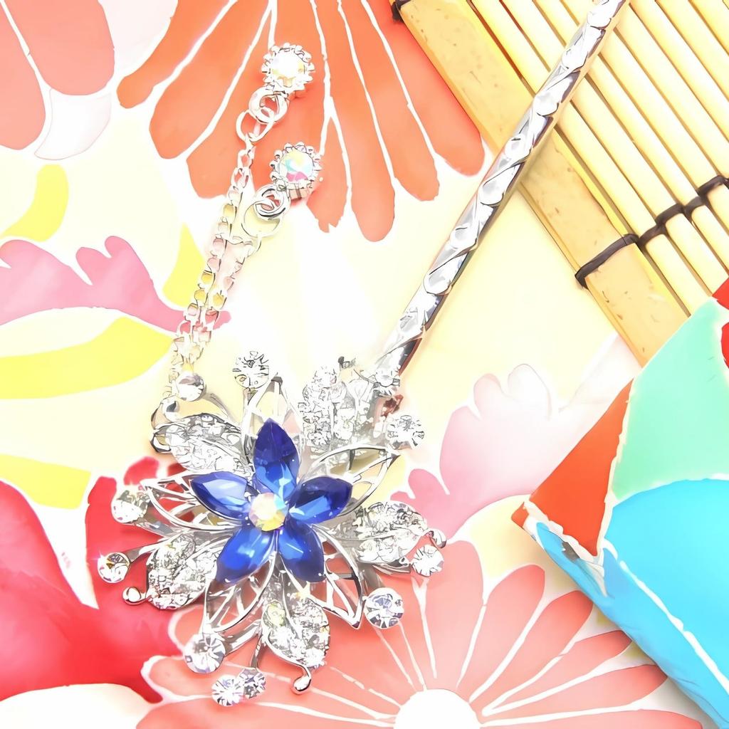 [MiaoMiao] Kanzashi (hairpin) - Single Piece - Japanese Clothing - Formal Kimono, Yukata - Hair Ornament - Metal - Antique - Blue - Crystal - Snow
