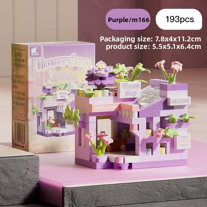 Non-Toxic Flower Shop Food House Building Blocks Kit Mini City Street View Home Decor Children Assembly Bricks Model Kids Educational Toy