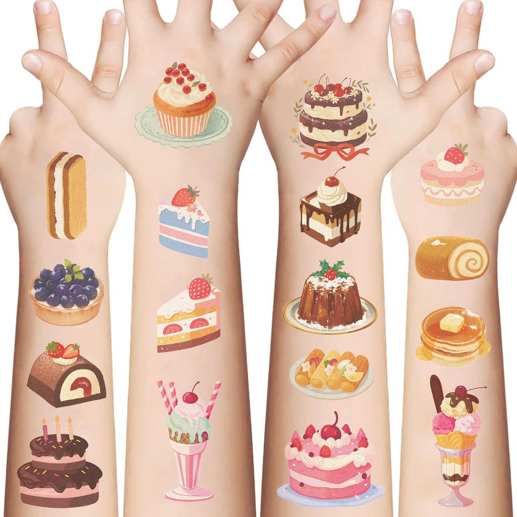 New Cartoon Dessert Cake Tattoo Stickers Waterproof Party Gift Funny Face Stickers