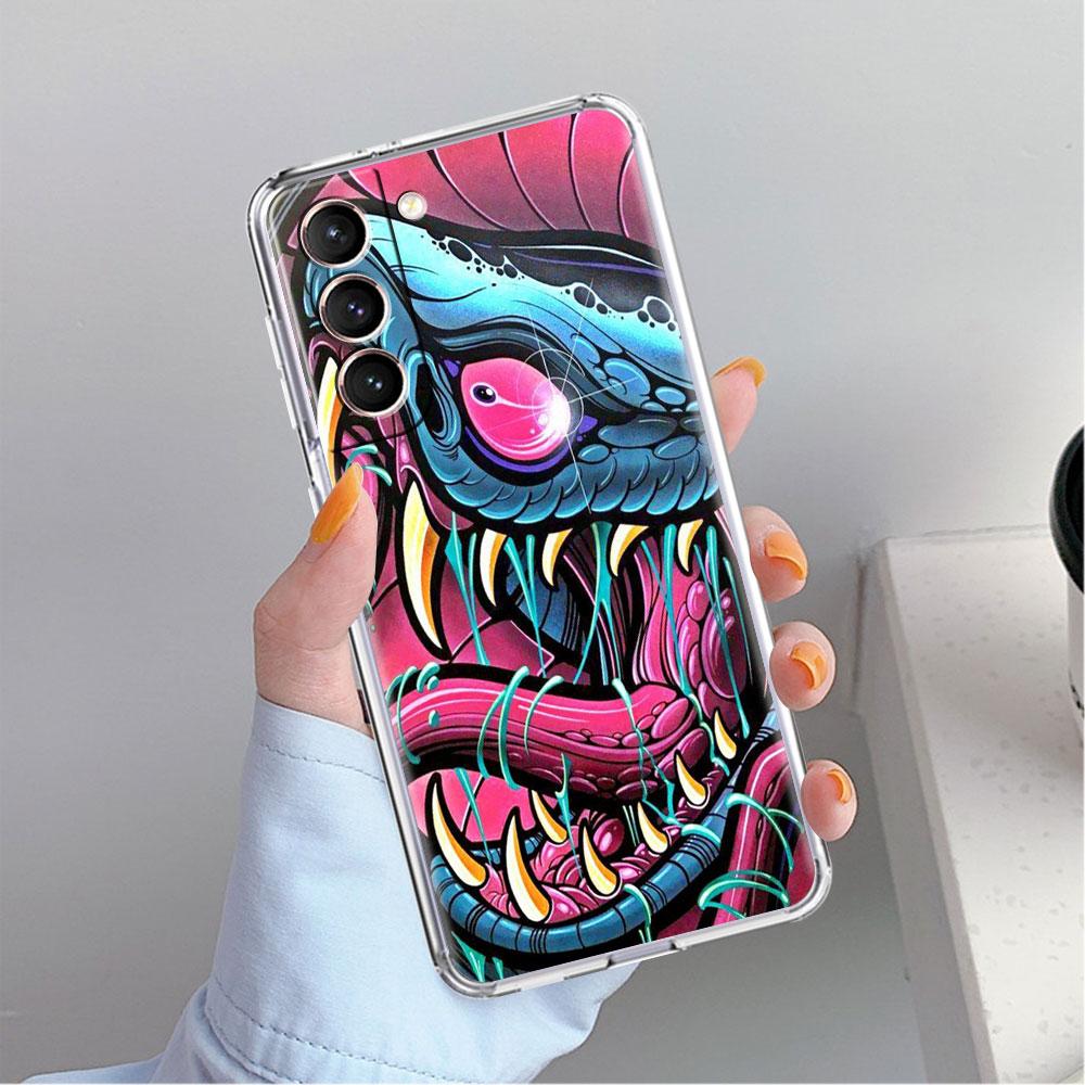 Samurai Oni Mask Cool Clear Case For Samsung Galaxy S22 S20 FE S21 S10 S9 Plus Note 20 Ultra 10 Lite Transparent Phone Shell