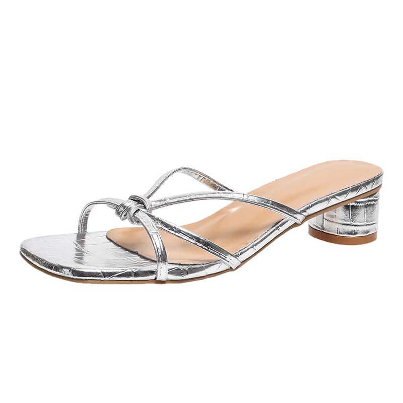 Fashion High Heels Comfortable New Summer Solid Leather Slippers Female Shoes Women Shoes Woman Fashion Cool Mules Slides Flip Flops