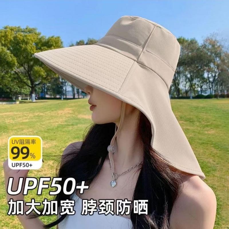New sun protection hat women's neck protection anti-ultraviolet sun hat large brim outdoor straw woven empty top sun hat