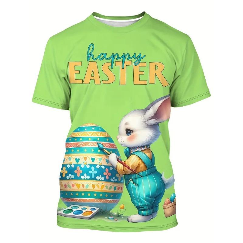 Men's Easter Bunny Tshirt Tops 3D Print Cute Rabbit With Eggs T Shirt For Men New In Round Neck Short Sleeve Tee Shirts