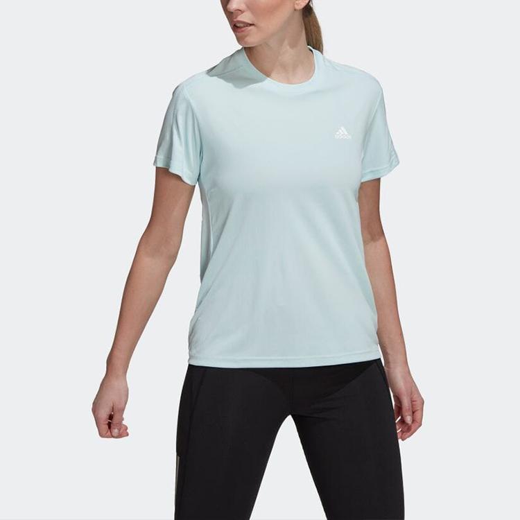 Adidas Logo Print Round Neck American Vintage Short Sleeve T-Shirt Women T-Shirts Light-Blue HL1456