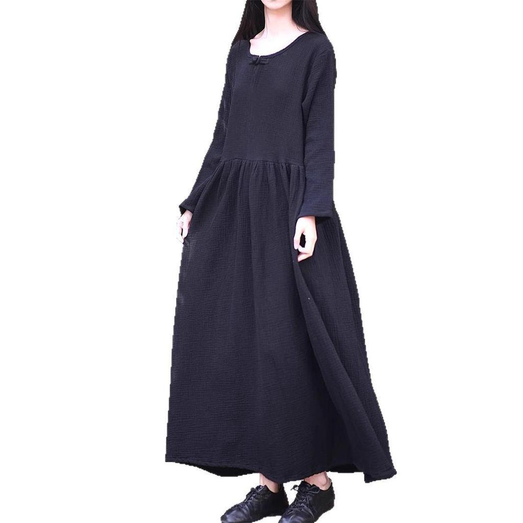 Women's Double-Layer Cotton and Linen Retro Long Dress - Cool, Gentle Style, Available In 4 Colors