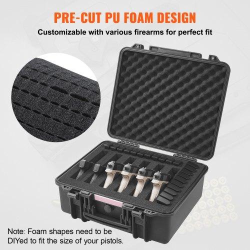 VEVOR Hard Pistol Cases with Pre-cut PU Foam, Waterproof & Dustproof Hard Gun Case for 6 Pistol, 19.3×17.1×8.3 in Lockable Pistol Case, Black