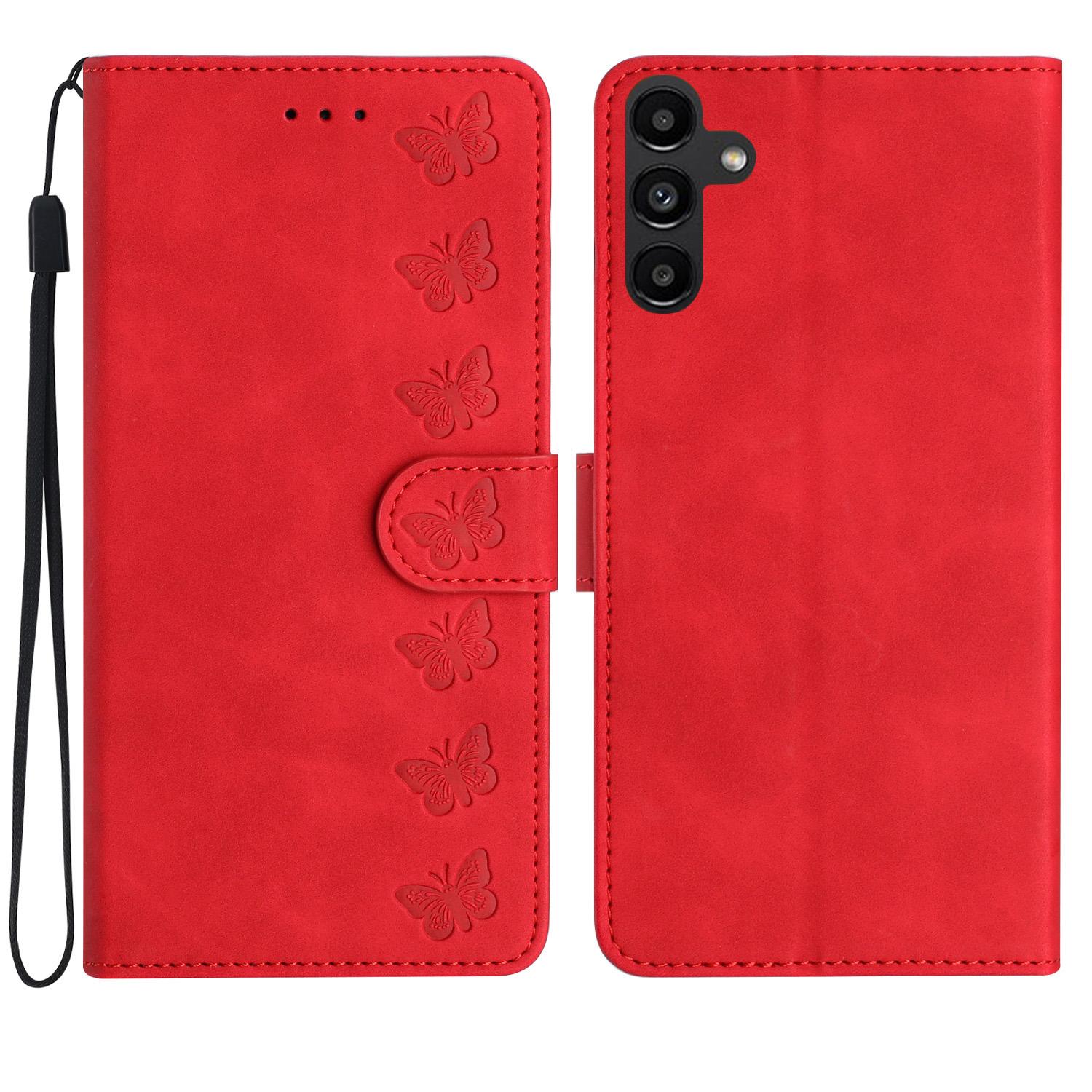 

For Samsung Galaxy A35 5G Case PU Leather Wallet Stand Butterfly Imprinted Phone Cover Red